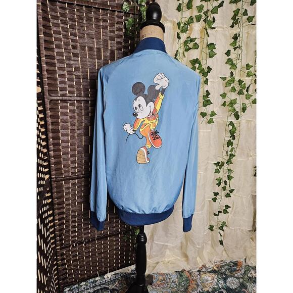 Disney Mickey Mouse Bomber Jacket Blue Graphic Lightweight Y2K Streetwear - Picture 4 of 8